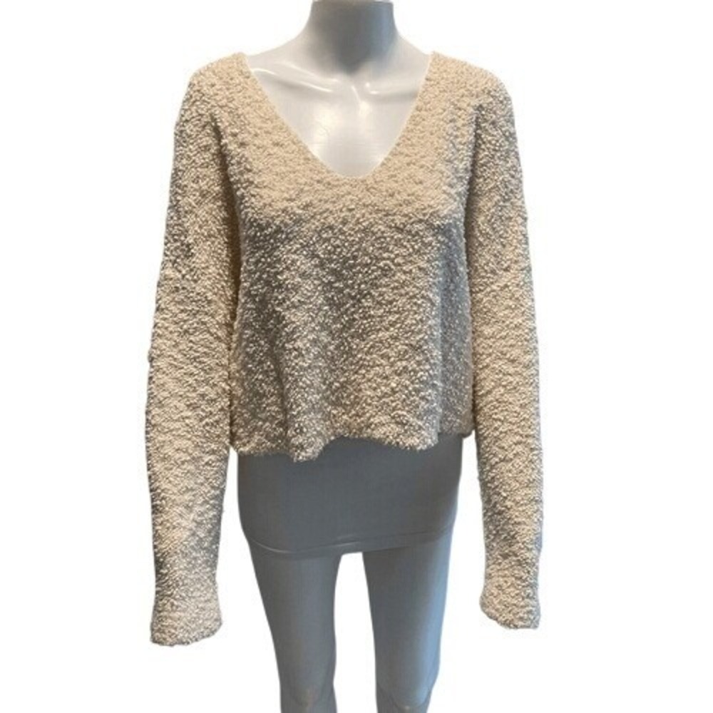 Free‎ People Cream Teddy Bouclé V-Neck Oversized Sweater Size L